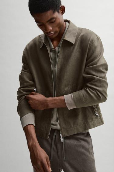 Zara Cropped 100% linen jacket - Khaki