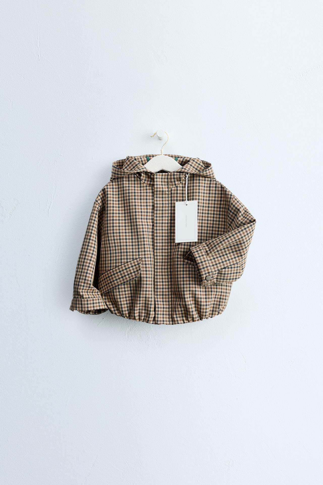 ZARA TIMELESS - CHECK PRINT HOODIE JACKET — Beige