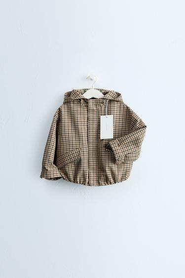 ZARA TIMELESS - CHECK PRINT HOODIE JACKET — Beige 1