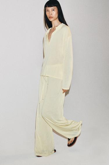 PANTALON DROIT FLUIDE - Jaune de Zara