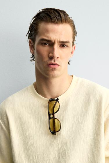 TEXTURED RELAXED FIT T-SHIRT - Butter by Zara