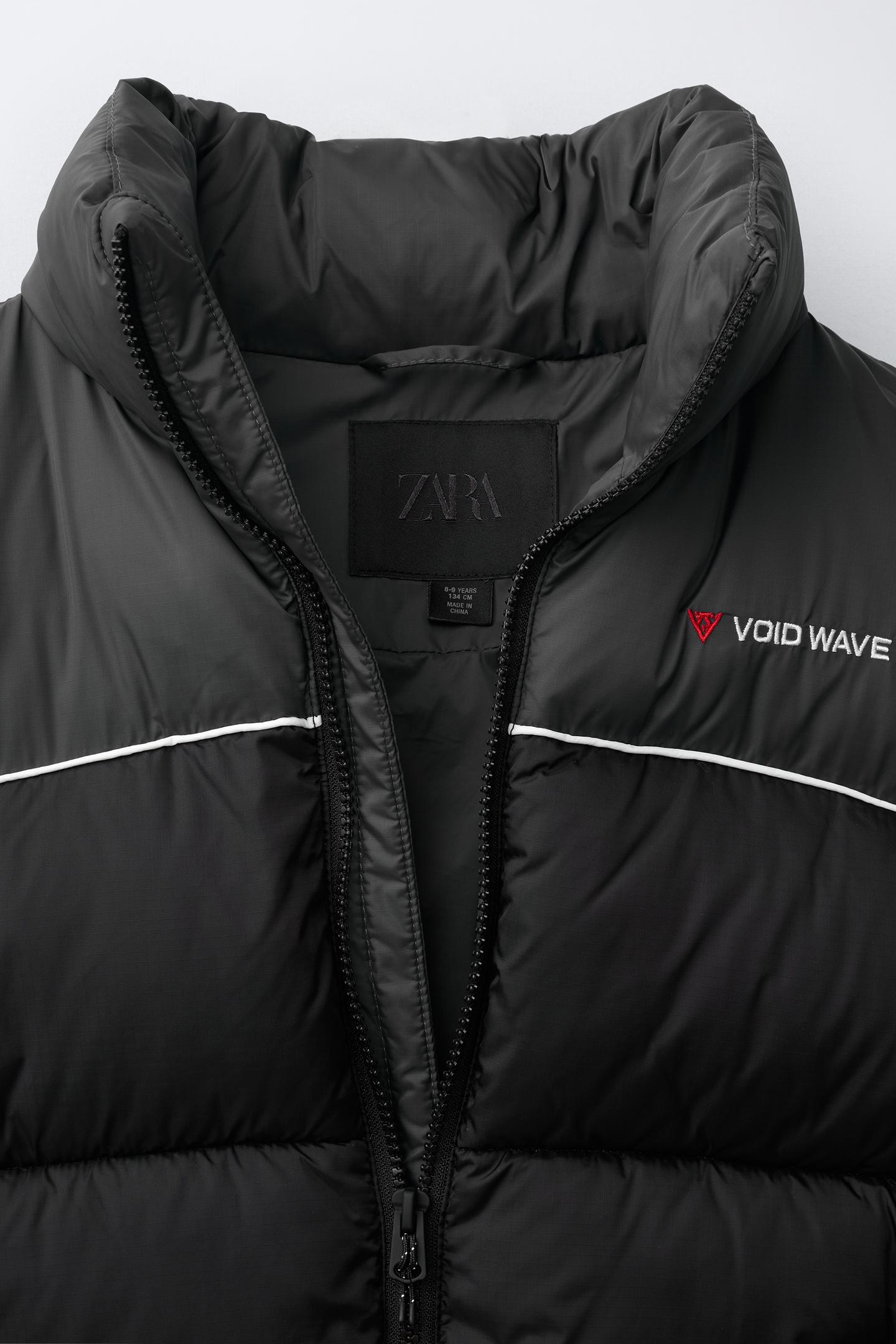 Детская куртка Zara Water-Repellent Contrast Quilted, цвет: Чёрный — фото 7