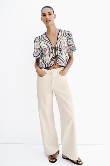 CUTWORK EMBROIDERED CROP TOP - Multicoloured by Zara