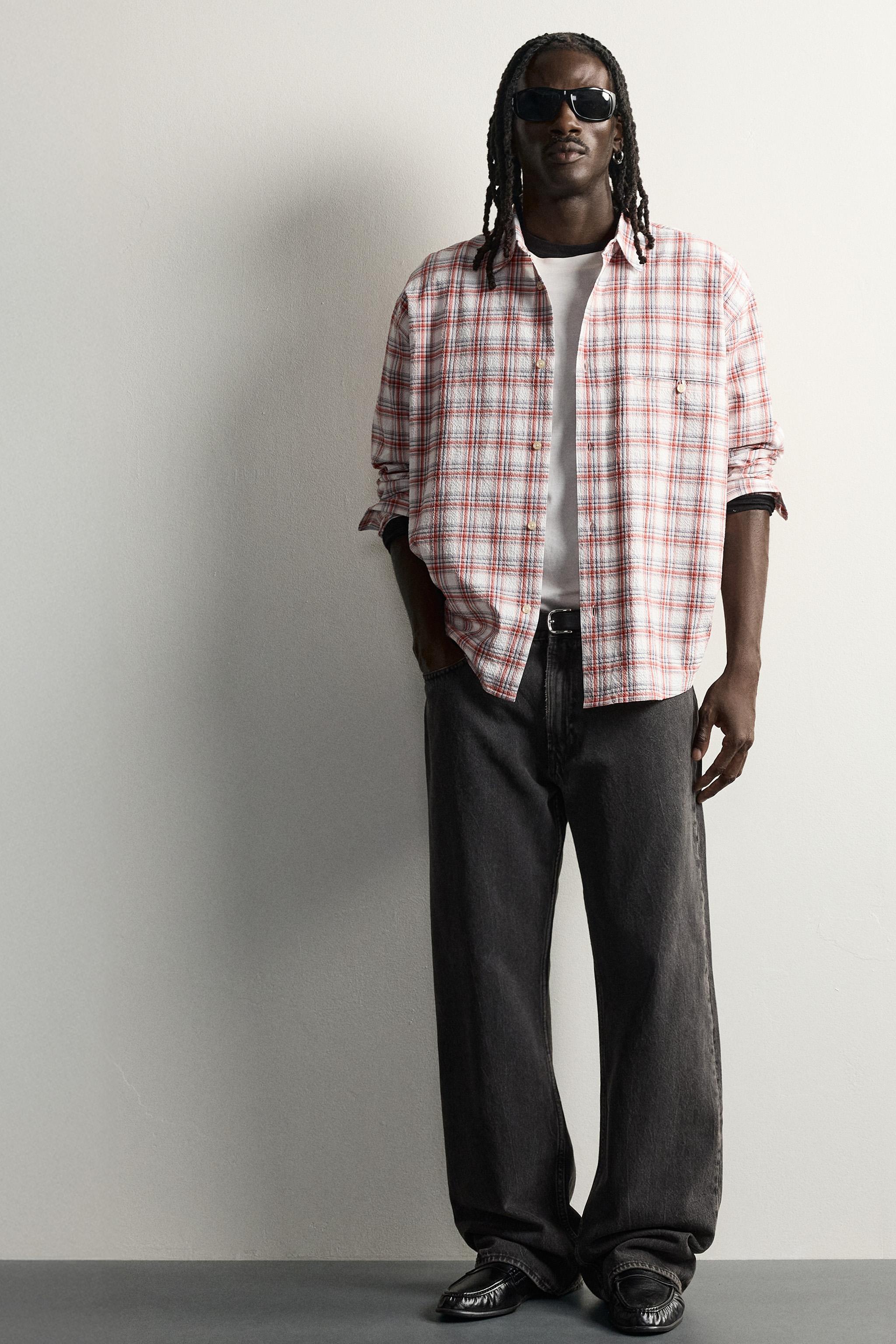 Мужские рубашки Zara TEXTURED CHECKED SHIRT — фото 7