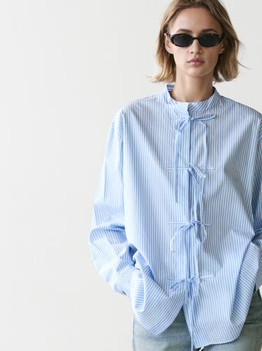 Zara 100% cotton striped shirt - Sky blue
