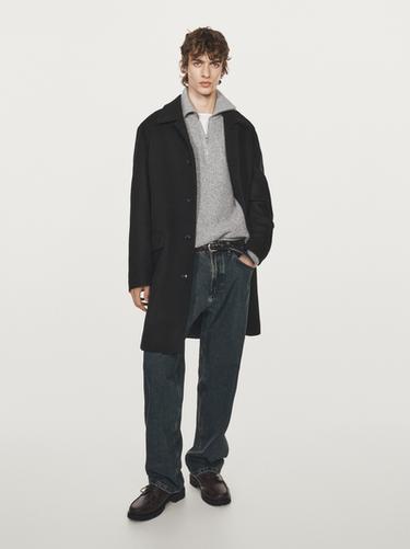 Zara Long wool blend coat - Navy blue