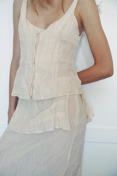 CREASED-EFFECT BUTTON-UP TOP - Ecru / Beige by Zara - Image 3