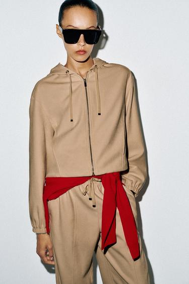 Zara HOODED BOMBER JACKET - Light camel