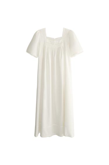 Zara Plain Short Sleeve Square Neck Nightdress - 磨白色