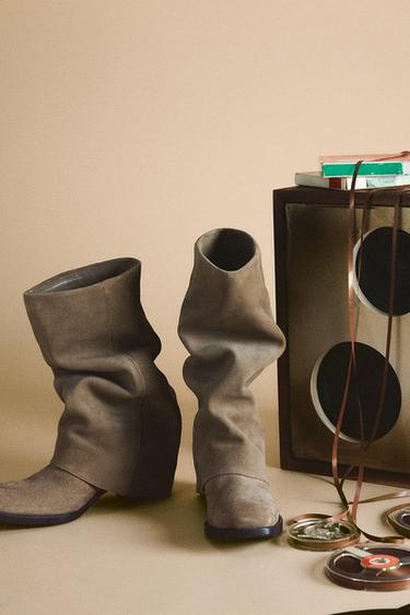 BOTTES EN CROÛTE DE CUIR - Marron de Zara