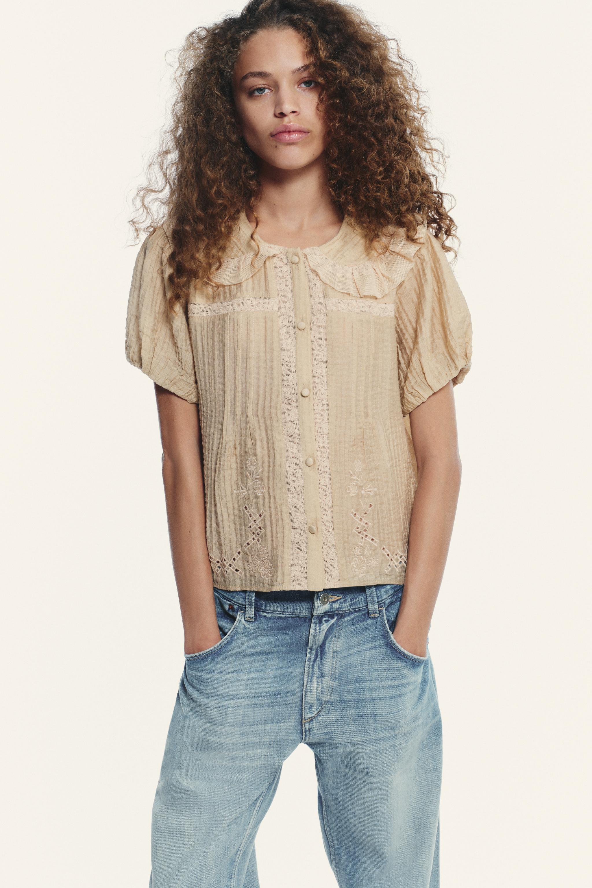 ラッキーブランド Lucky Brand Embellished Peter Pan Collar Shirt レディース シャツ トップス Brig Embellished Peter Pan Collar Shirt | Lucky Brand