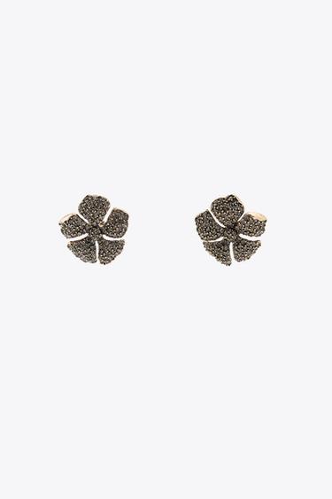 RAISED FLOWER RHINESTONE EARRINGS - Anthracite grey by Zara