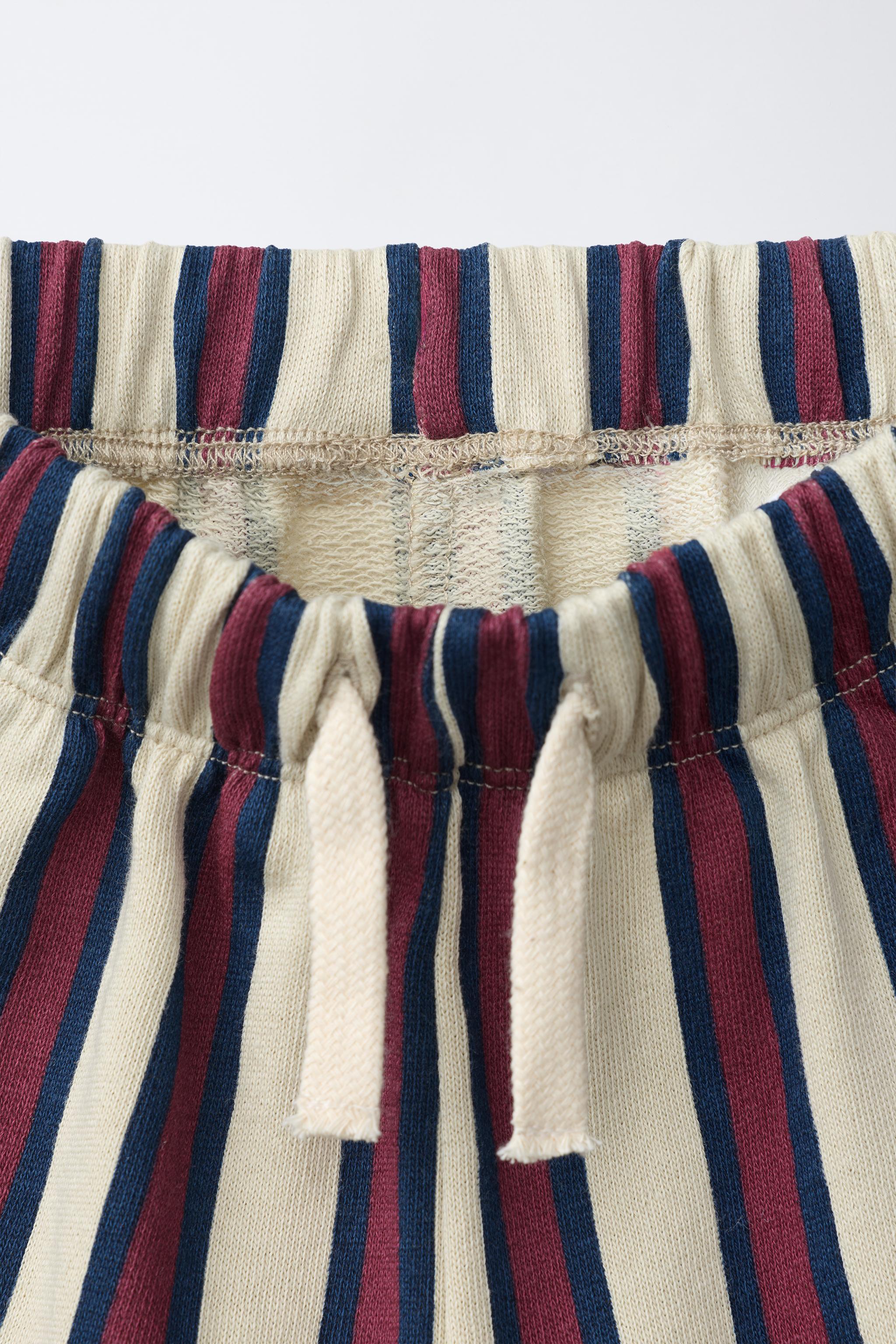STRIPED FLEECE WIDE LEG PANTS