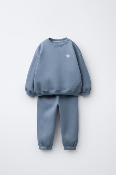 CONJUNTO SUDADERA Y JOGGER BORDADO - Azul medio de Zara