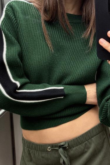 SIDE PANEL KNIT SWEATER - Green by Zara
