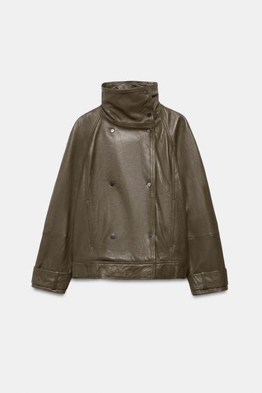 ZW COLLECTION LIMITED EDITION OVERSIZE LEATHER JACKET - Mid-green by Zara - Image 4