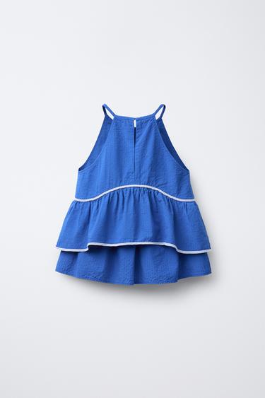RUFFLED TOP WITH TOPSTITCHING - Blue by Zara - Image 1
