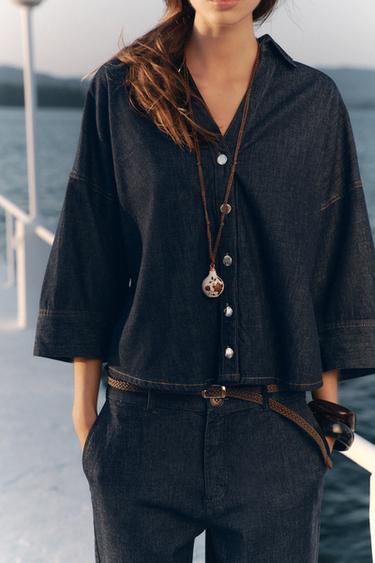 بنطلون Z1975 تشينو DENIM بحزام مضفر - أزرق by Zara