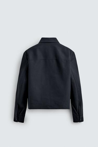CROPPED FIT COTTON JACKET - Navy blue by Zara - Image 7