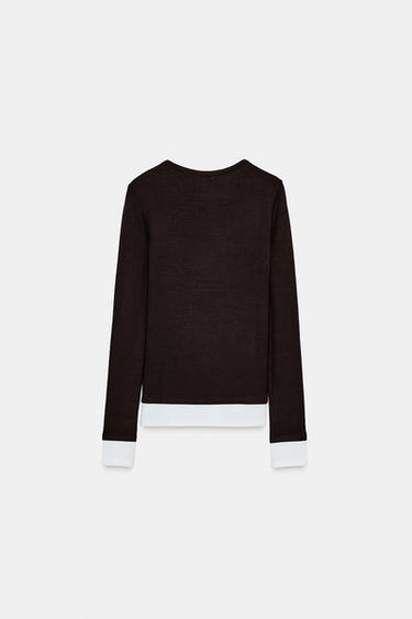 MOCK LAYER CONTRAST T-SHIRT - Chocolate by Zara - Image 6