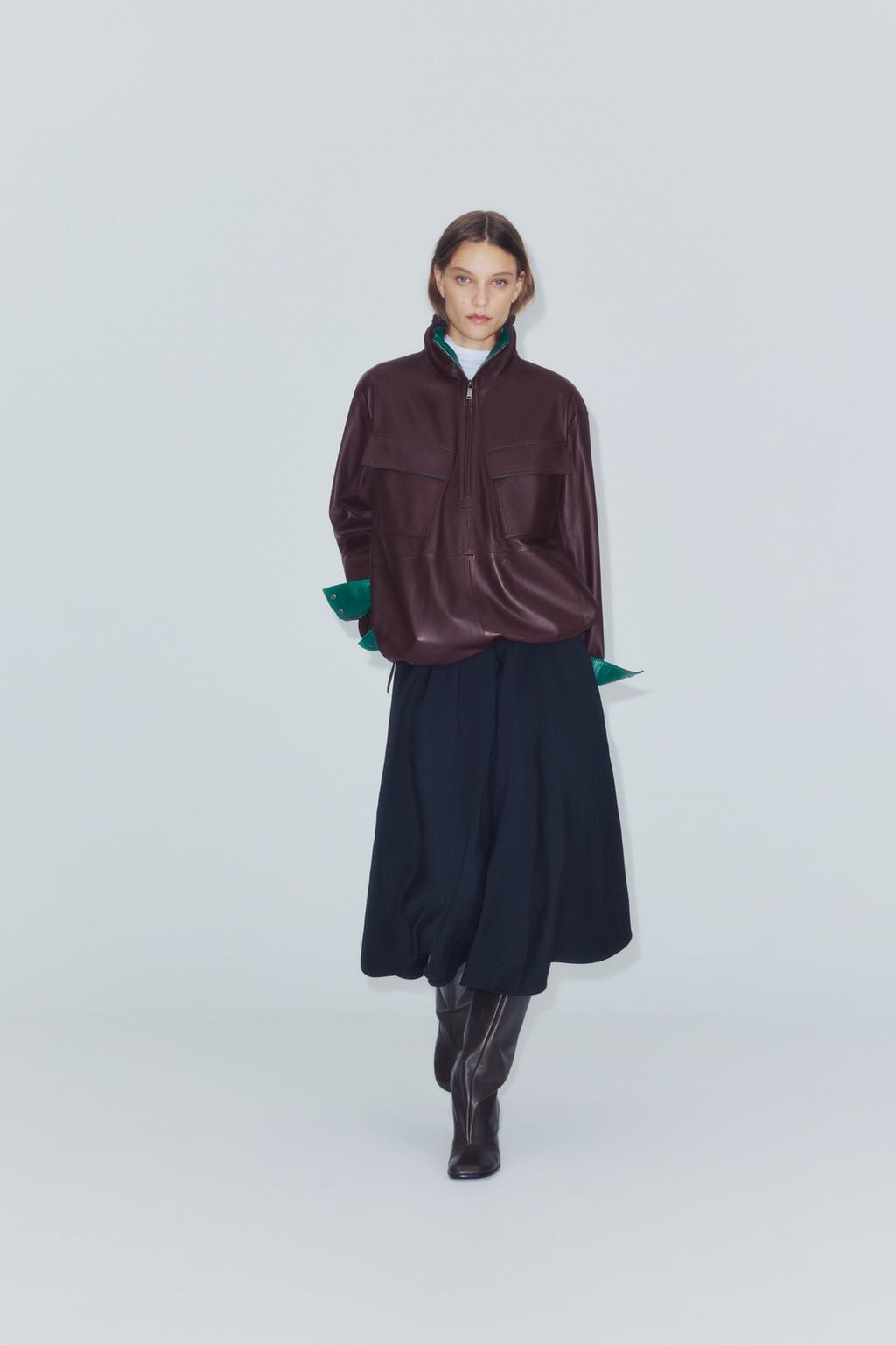ZW COLLECTION 100% LEATHER POCKET SWEATSHIRT
