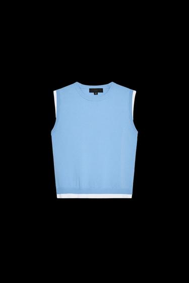 Zara DOUBLE LAYER TRIM KNIT TOP - Blue - Image 0