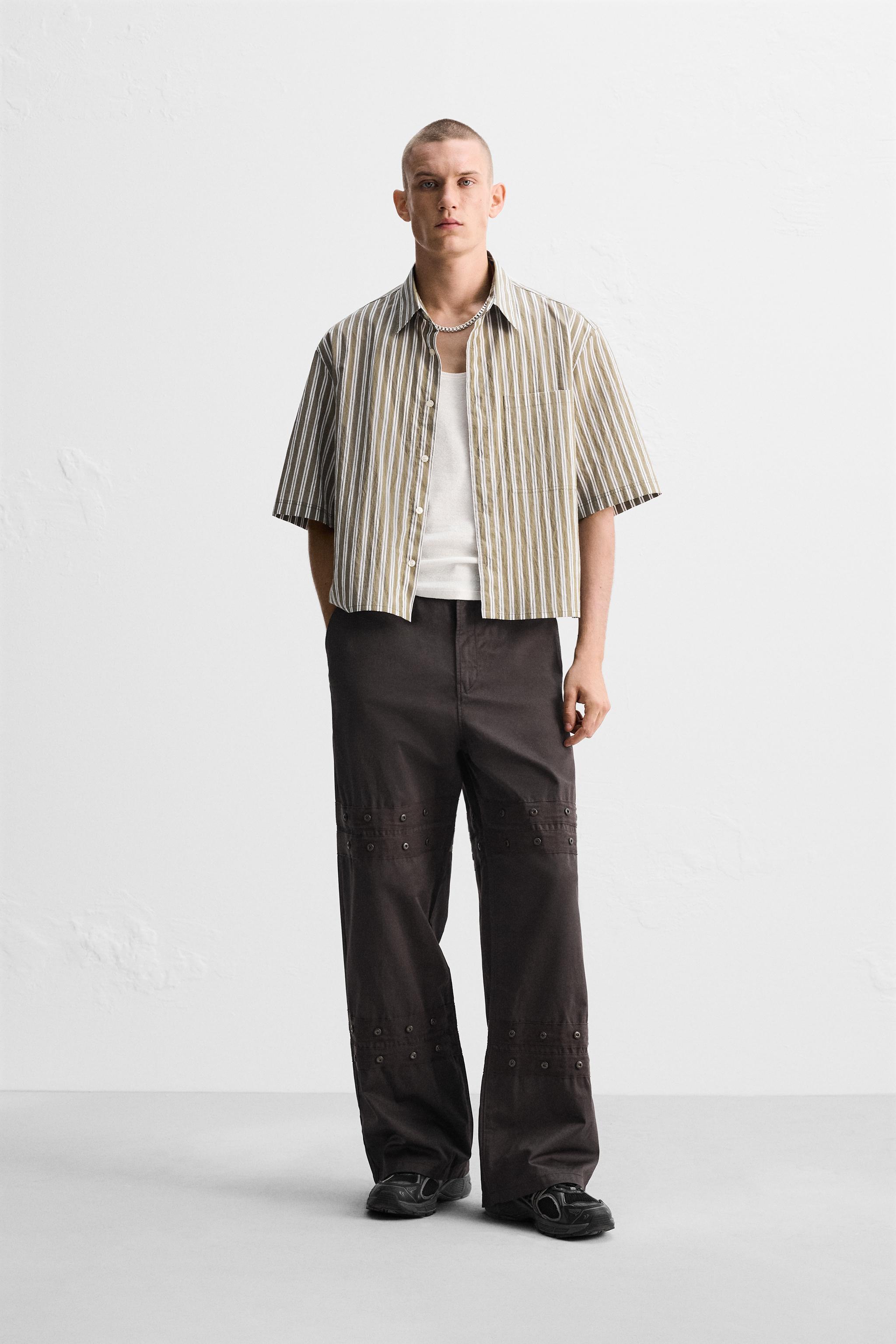 Grey and white striped pants mens on sale