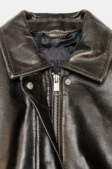 BLOUSON BOMBER EN CUIR 100 % ZW COLLECTION LIMITED EDITION - Vert bouteille de Zara - Image 4