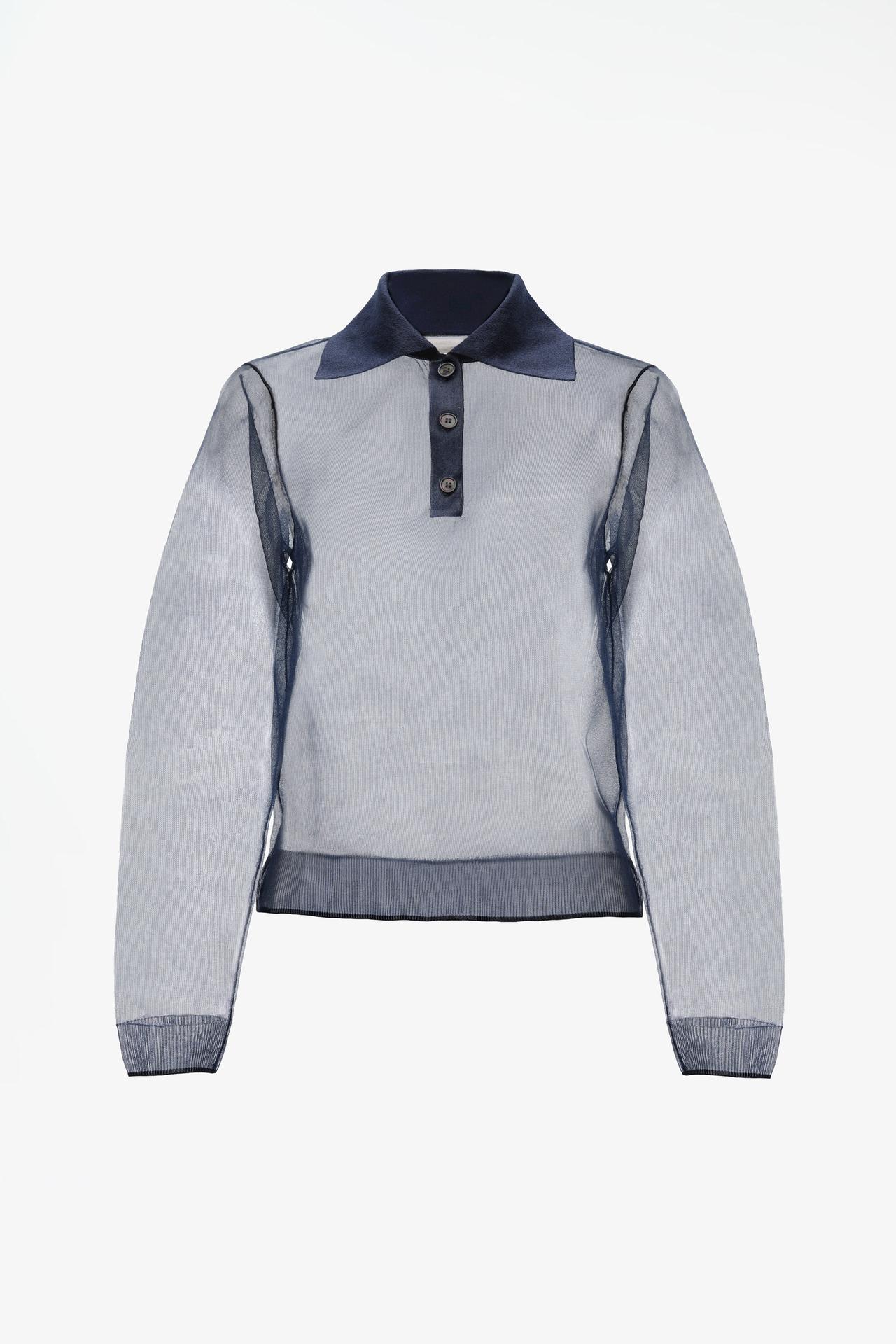 LIMITED EDITION SEMI-SHEER KNIT POLO — Navy blue