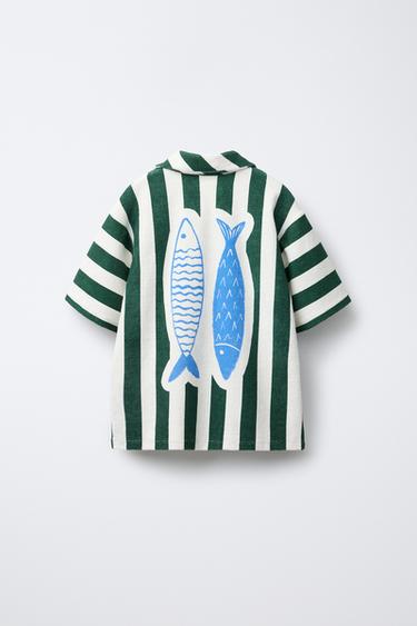 CHEMISE SAC BOWLING EFFET SERVIETTE RAYURES - Vert / Écru de Zara - Image 1