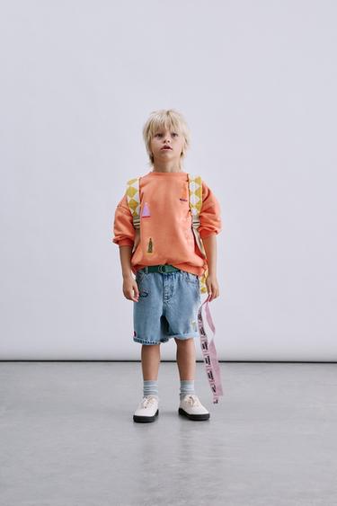 EMBROIDERED DENIM BERMUDA SHORTS - Mid-blue by Zara