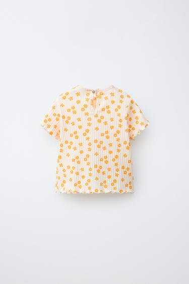 T-SHIRT CÔTELÉ À FLEURS - écru/jaune de Zara - Image 1