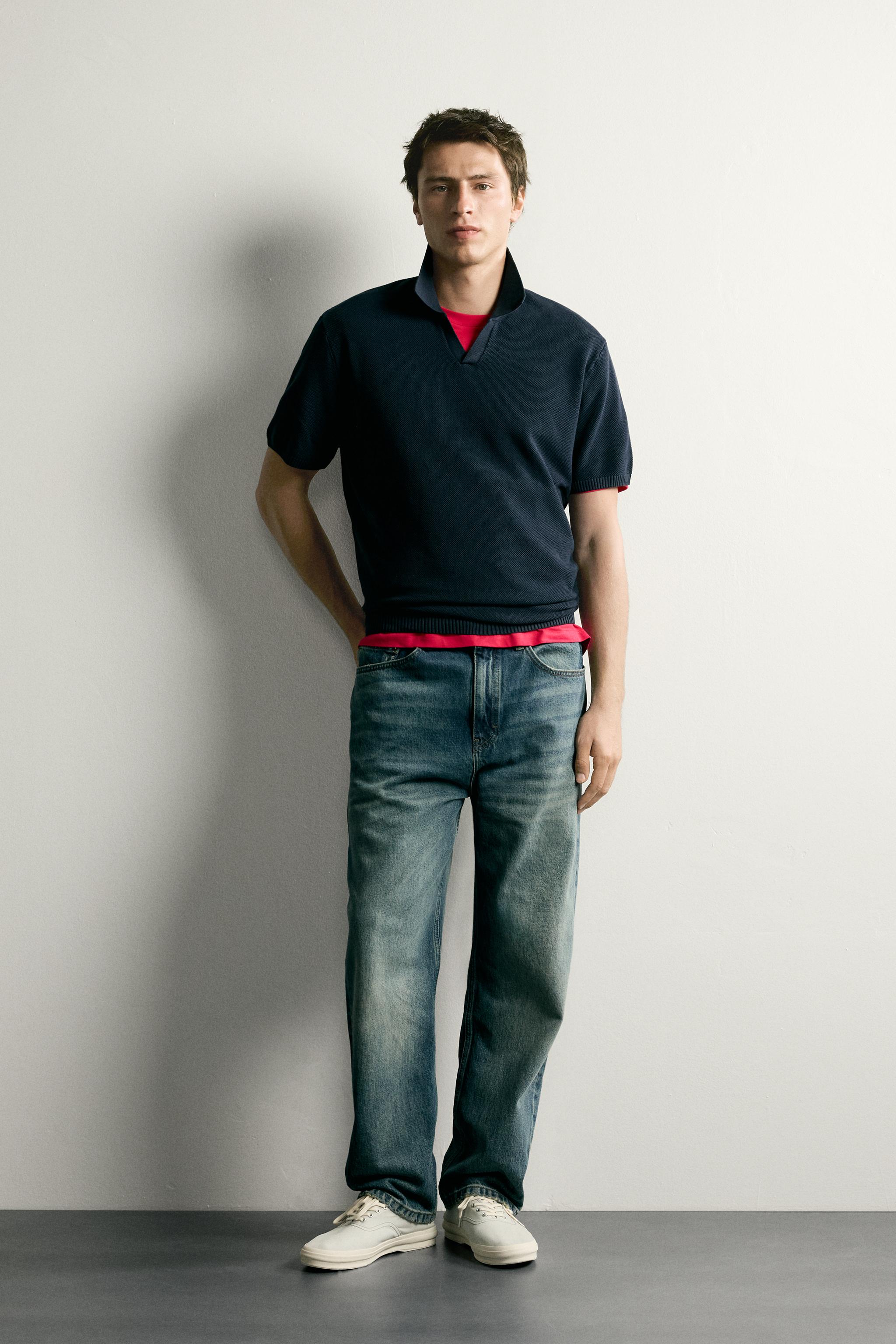 Zara DOKULU REGULAR FIT ÖRGÜ POLO T-SHIRT