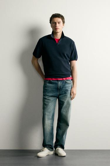 Zara TEXTURED REGULAR FIT KNIT POLO - Navy blue - Image 0