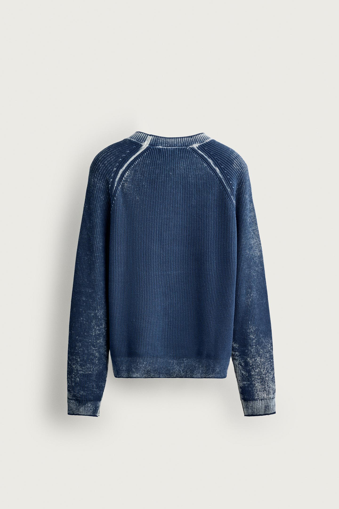 Мужской свитер Zara Relaxed Fit Washed Print, цвет: Индиго — фото 8