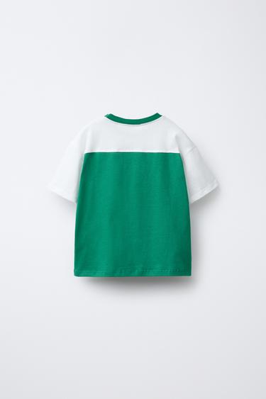 PRINTED COLOUR BLOCK T-SHIRT - Green by Zara - Image 1