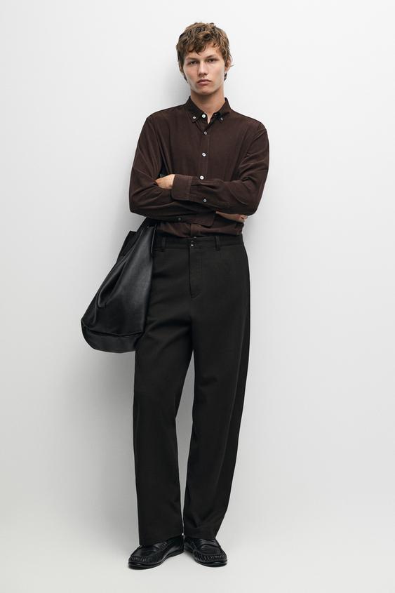 Chemise regular fit en microvelours côtelé - blanc de Zara - Image 0