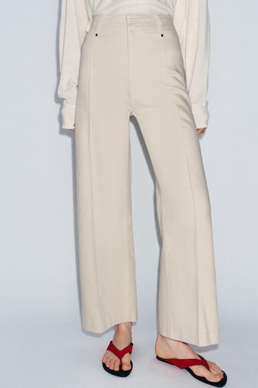 Zara ZW COLLECTION WIDE LEG HIGH WAIST JEANS - Sand