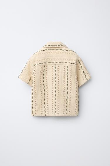CHEMISE EN MAILLE À RAYURES - Beige clair de Zara - Image 1