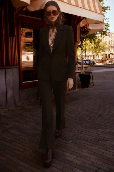 Zara FITTED BUTTON BLAZER - Chocolate