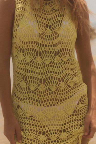 ROBE COURTE EN MAILLE OUVERTE - Jaune de Zara - Image 1