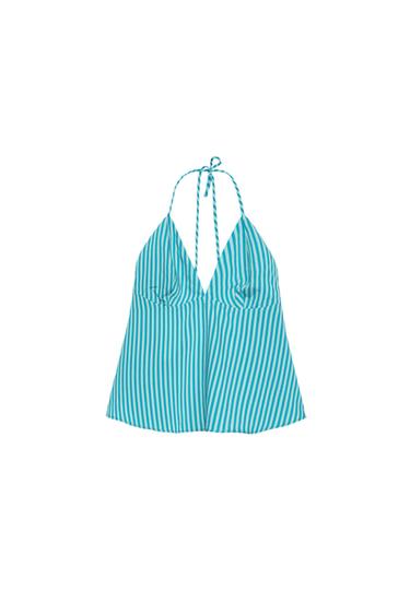 STRIPED OPEN-BACK TOP - Dark turquoise by Zara