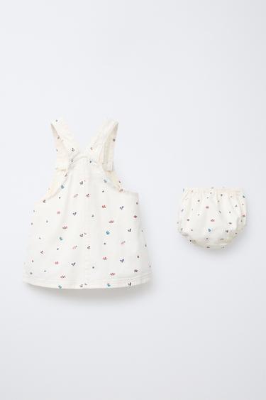 FLORAL TWILL PINAFORE DRESS AND BRIEFS - Ecru by Zara - Image 1