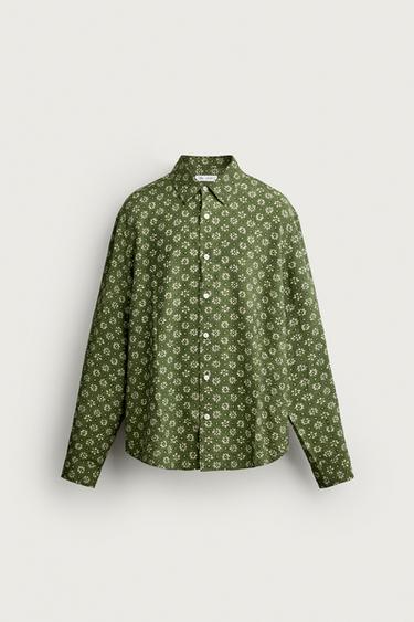 FLORAL PRINT FLOWING SHIRT - Mid-green by Zara