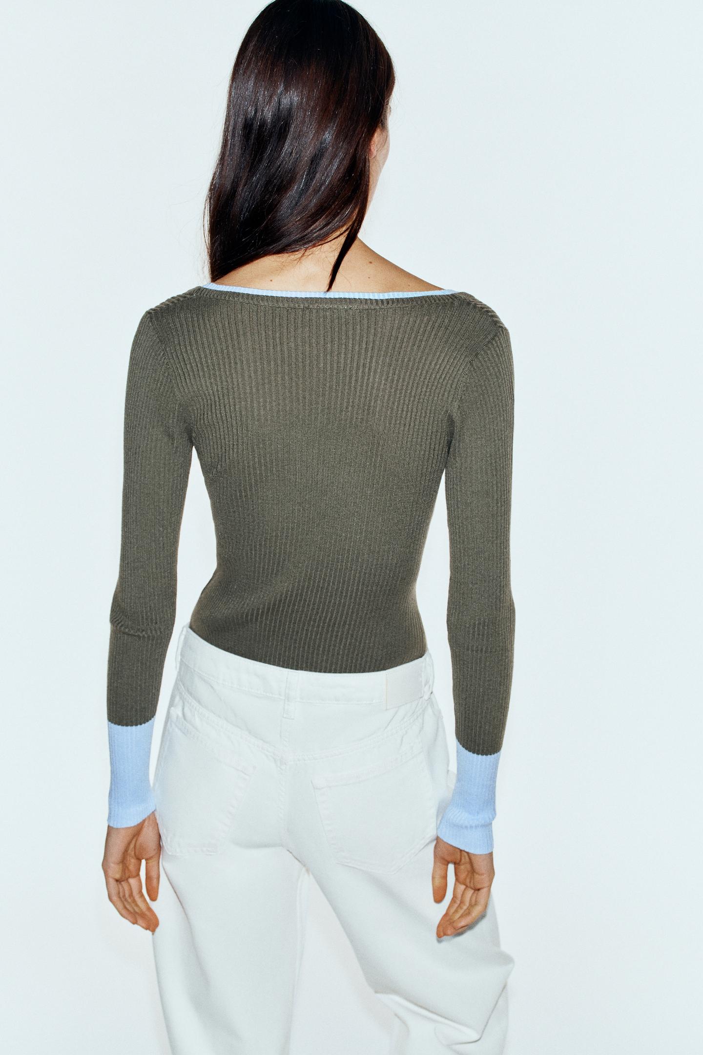 Женский топ Zara Contrast Layered Top, цвет: Тёмный хаки — фото 5