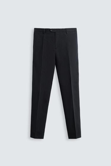 PANTALÓN TRAJE ESPIGA LINO - ALGODÓN - Marino de Zara