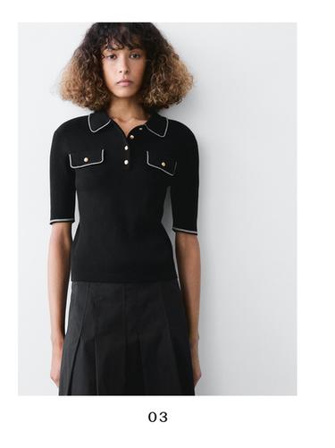 Polo détail contrastant en maille de coton - Noir de Zara