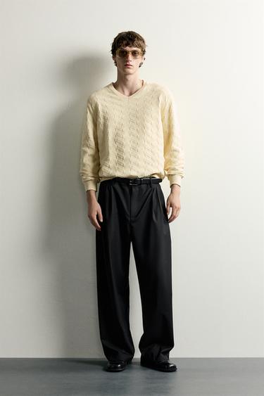 SUÉTER DE TRICÔ REGULAR FIT ESTRUTURADO - Bege da Zara - Imagem 0