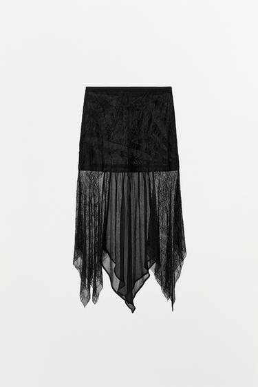 JUPE GEORGETTE COMBINÉE - Noir de Zara - Image 4