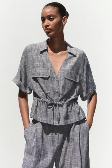 SAFARI-HEMD MIT LEINEN - Indigoblau von Zara